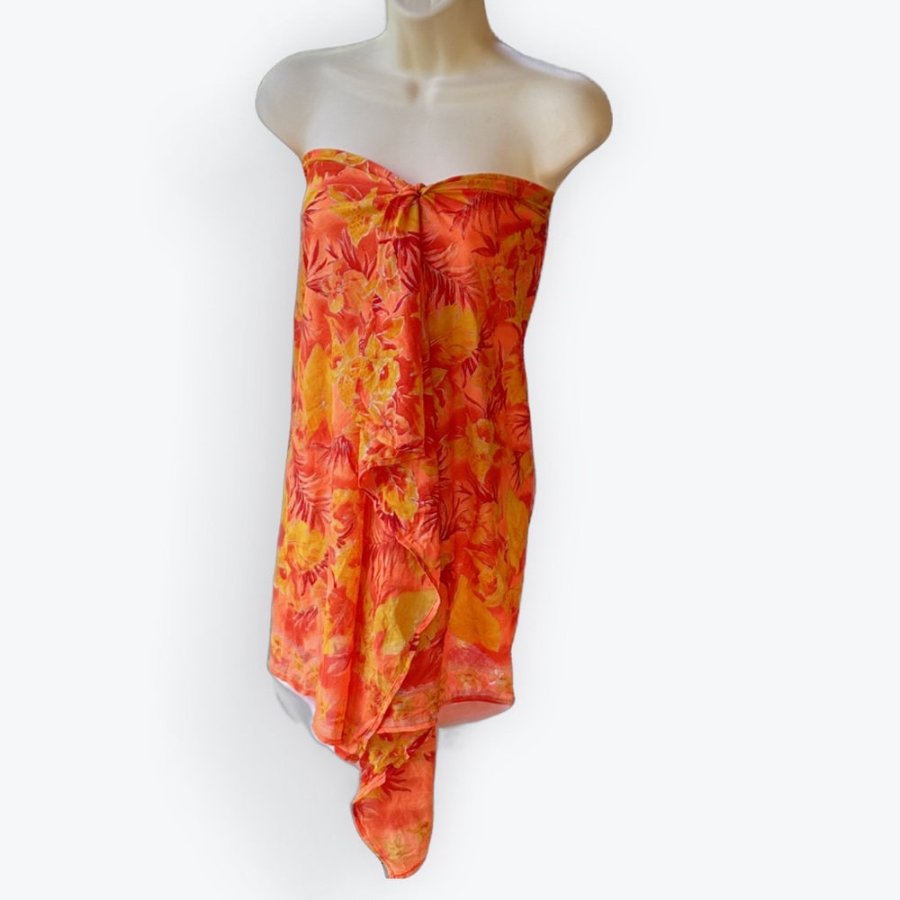 Tara Grinna Tropical Half Panel Pareo Beach Pool Swim Cover-Up Rectangular